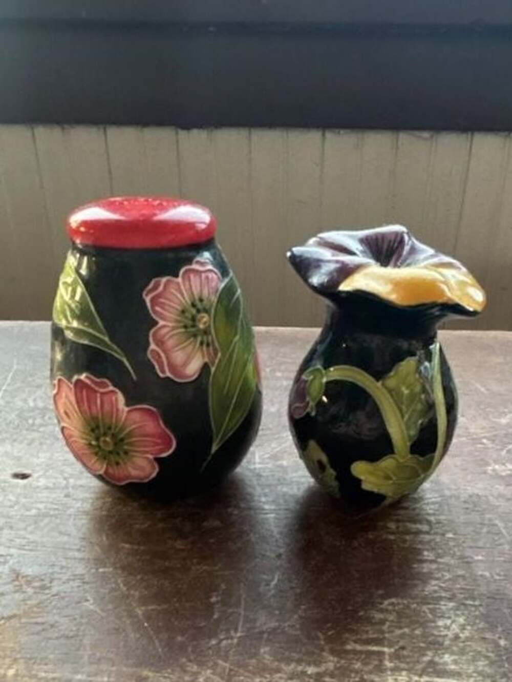 Blue Sky 2004 Floral Ceramic Salt And Pepper Shakers Set